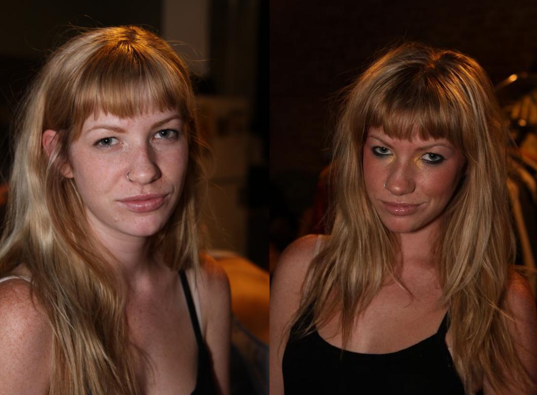 Model, before & after makeup