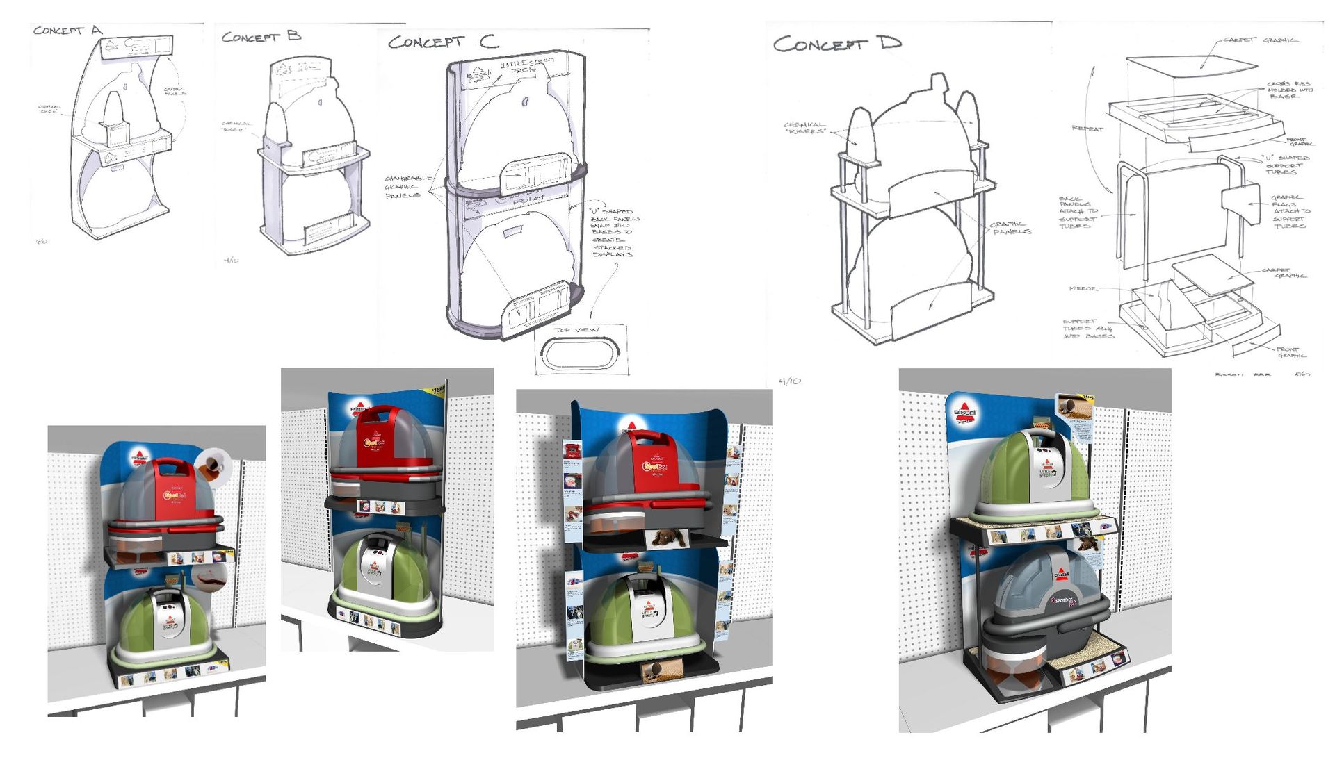 Stack-able Display - Concept Exploration and Refinement. Production Display in Bed Bath and Beyond Stores