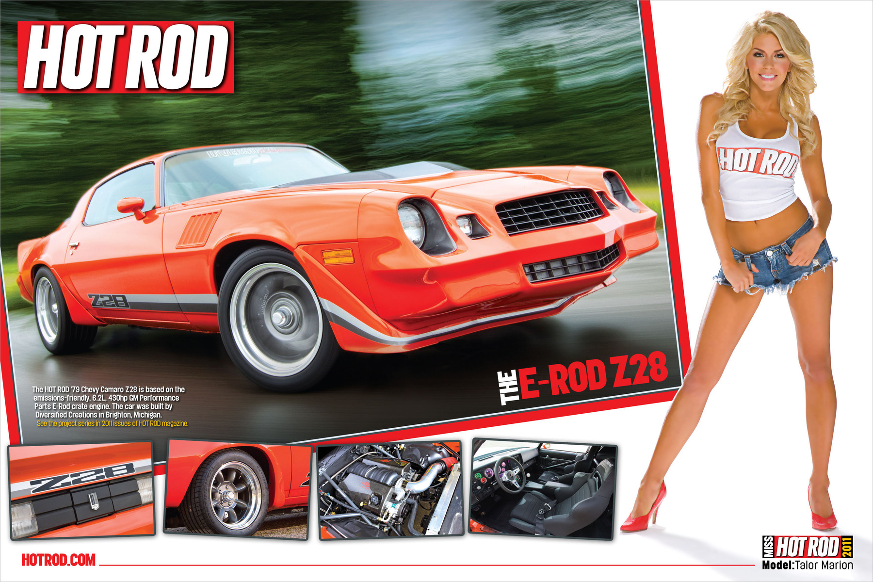 SEMA exclusive poster of David Freiburger's Z-28 Camaro and Ms. Hot Rod – Talor Marion.